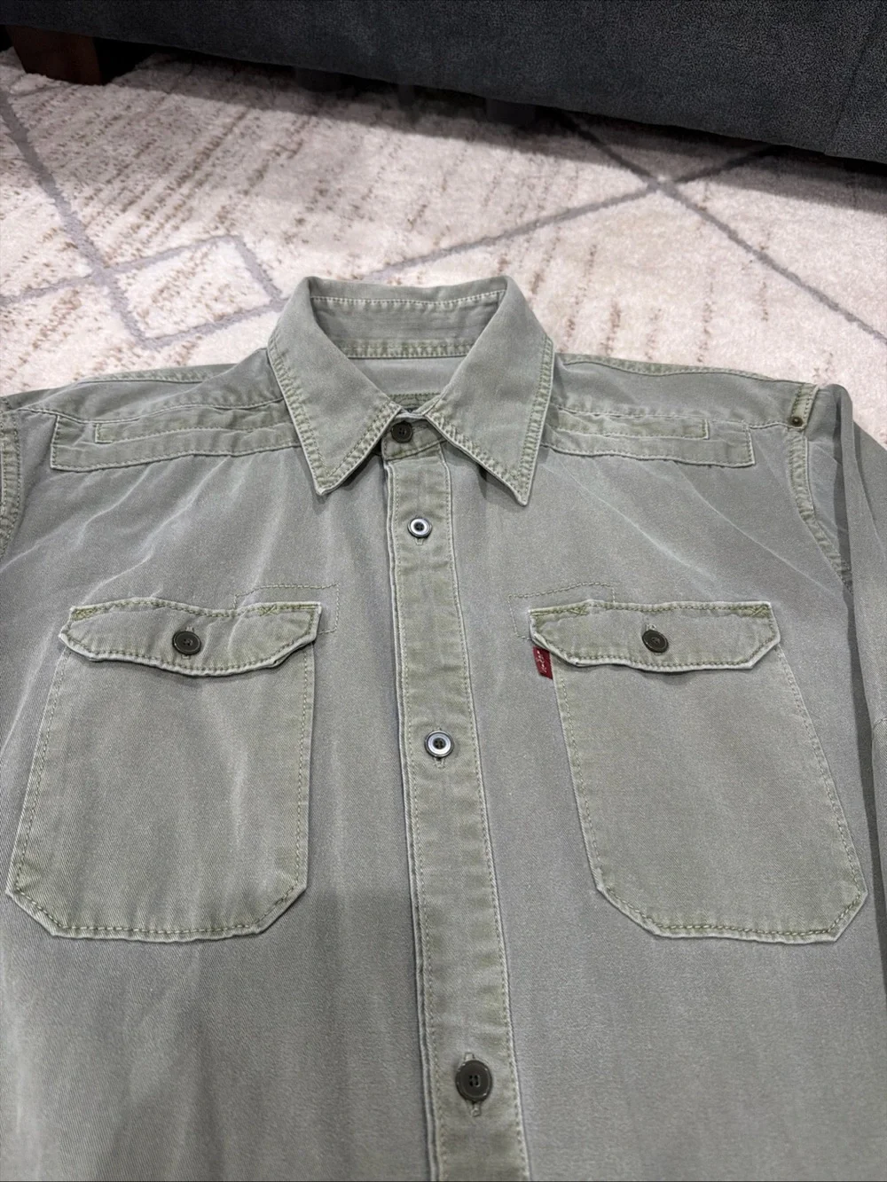 Vintage 90s Levi's Green Canvas Button Down Shirt Green Two Horse Tag Size Large